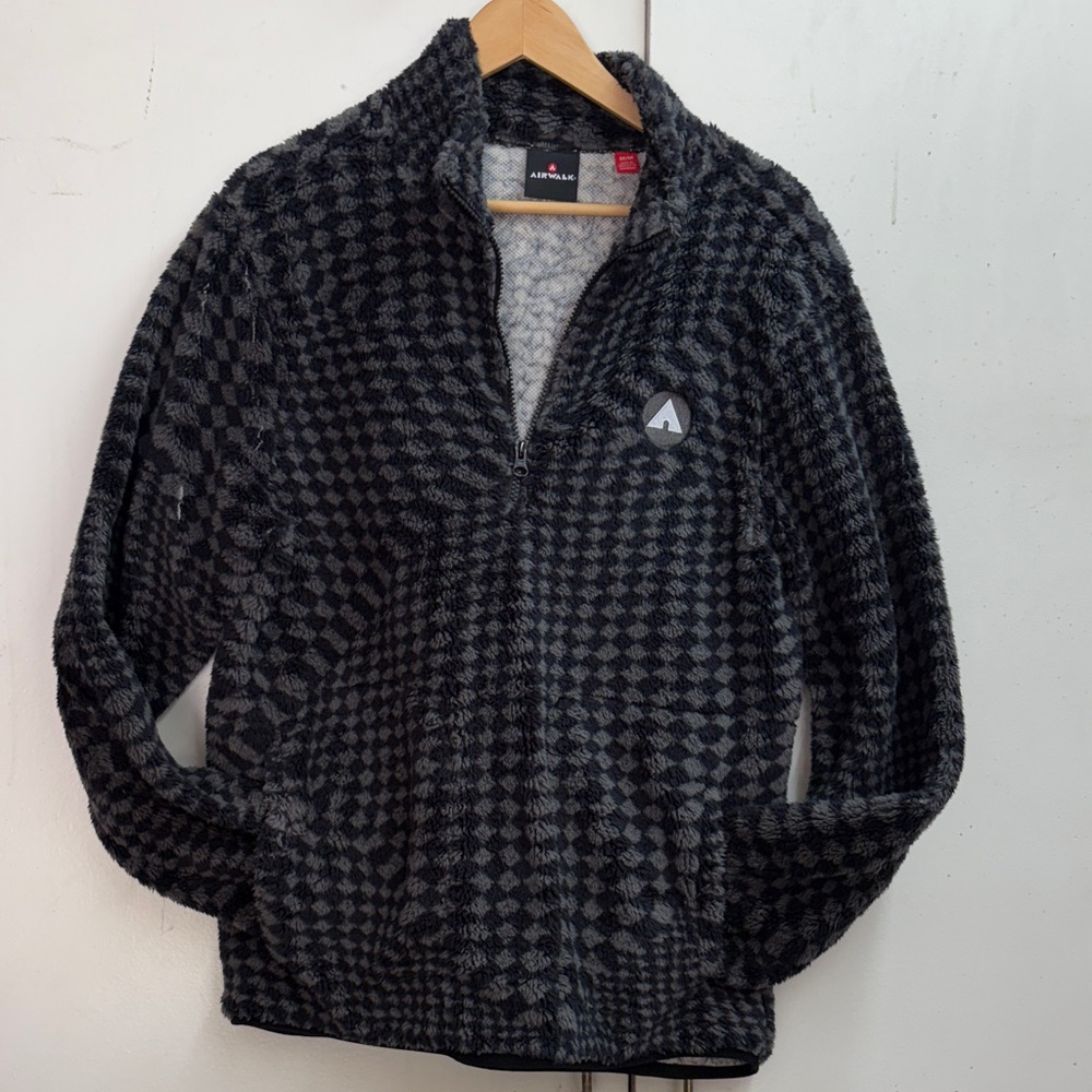 Airwalk Charcoal and Black Patterned Zip-Up Sweater